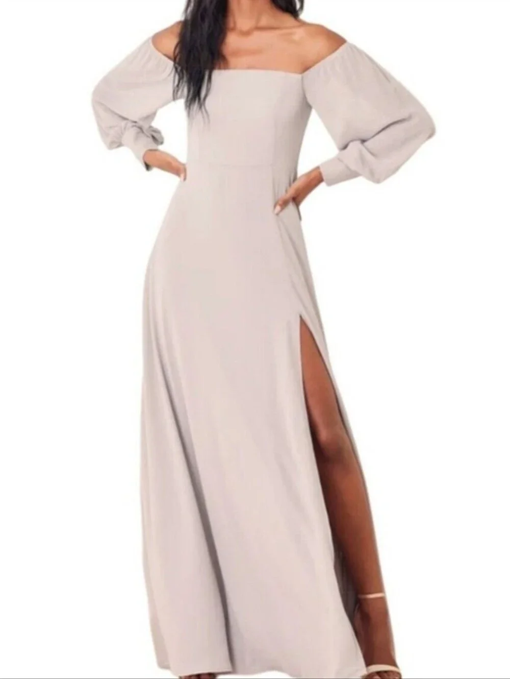 Lulus Off-Shoulder Long Sleeve Soft Grey Maxi Dress - Size Medium - Picture 1 of 6
